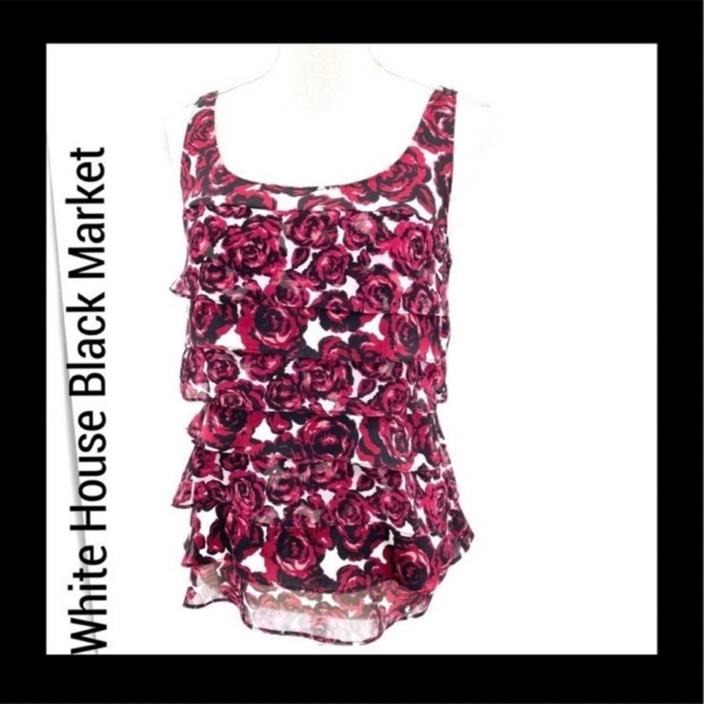 WHBM sleeveless red floral Ruffle layered top XS